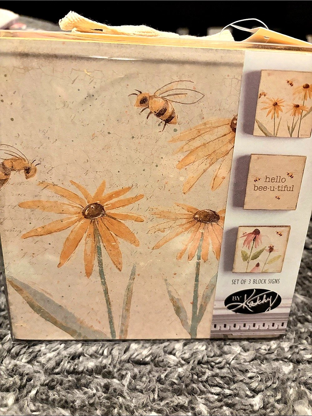 Set of 3 Block Signs Floral Bee Block Signs by Kathy -New